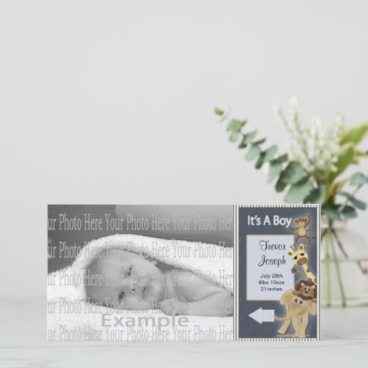 Baby Boy Aankondiging Fotokaart Sjabloon (Staand voorkant)