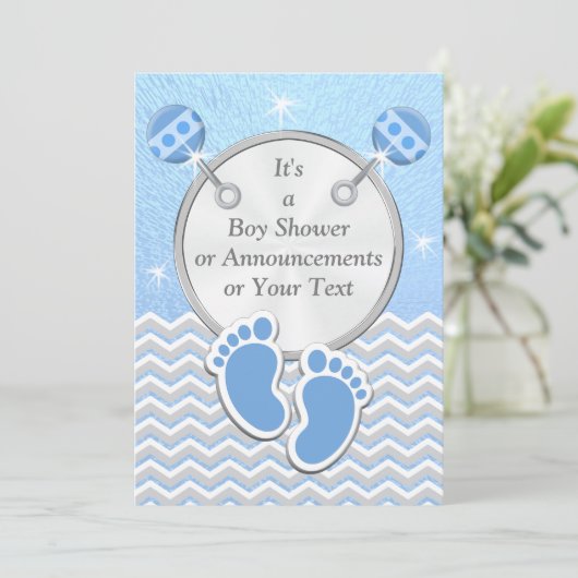 Baby Boy Aankondiging Kaarten Baby shower Uitnodig (Staand voorkant)