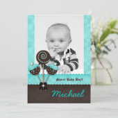 Baby Boy Aankondiging nodigt Pop Blauw V van de Ca (Staand voorkant)