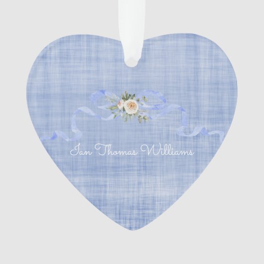 Baby Boy Aankondiging Pastel Blue Bow NAAM Sweet Ornament (voorkant)