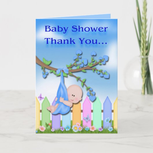 Baby Boy - achtertuin Baby shower Dank u kaart (Voorkant)