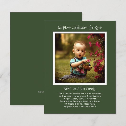 Baby Boy Adoption Party Foto Uitnodiging Sjabloon (Voorkant / Achterkant)