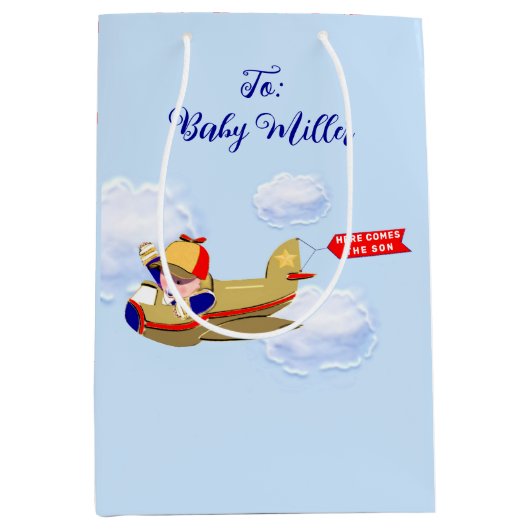 Baby Boy Airplane Pilot Medium Cadeauzakje (Voorkant)