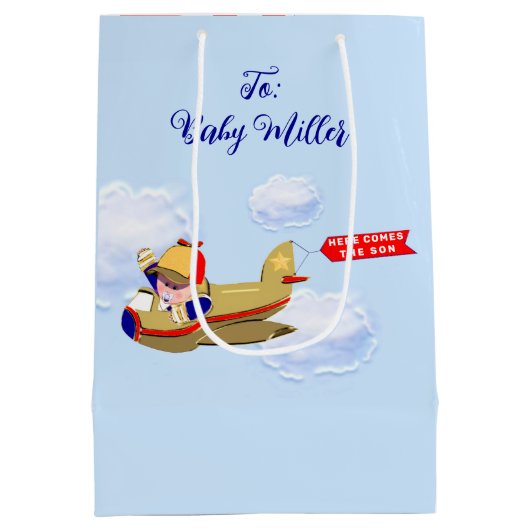 Baby Boy Airplane Pilot Medium Cadeauzakje (Achterkant)