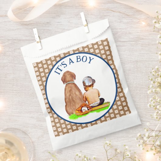Baby Boy and Dog Baseball Theme Baby shower Bedankzakje (Geknipt)