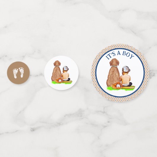 Baby Boy and Dog Baseball Theme Baby shower Confetti (Achterkanten)