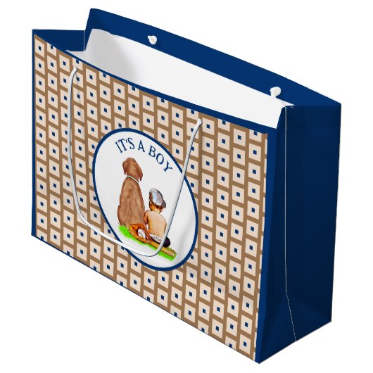 Baby Boy and Dog Baseball Theme Baby shower Groot Cadeauzakje (Voorkant Gekanteld)