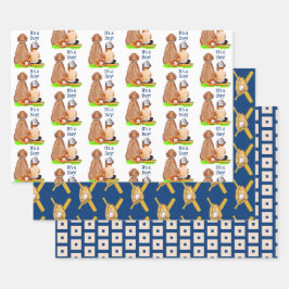 Baby Boy and Dog Baseball Theme Baby shower Inpakpapier Vel