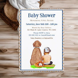 Baby Boy and Dog Baseball Theme Baby shower Kaart