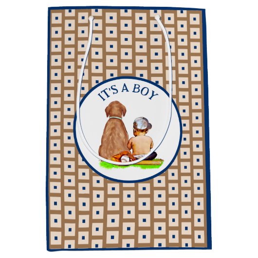 Baby Boy and Dog Baseball Theme Baby shower Medium Cadeauzakje (Voorkant)
