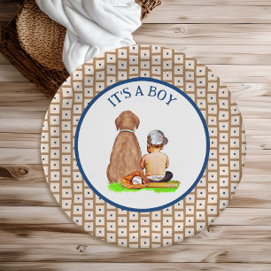 Baby Boy and Dog Baseball Theme Baby shower Papieren Bordje