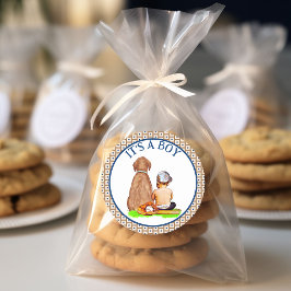 Baby Boy and Dog Baseball Theme Baby shower Ronde Sticker