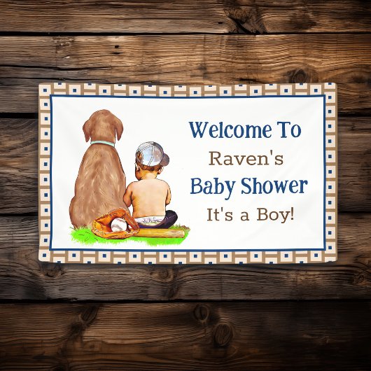 Baby Boy and Dog Baseball Theme Baby shower Spandoek