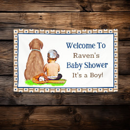 Baby Boy and Dog Baseball Theme Baby shower Spandoek
