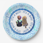 Baby Boy and His Dog It a Boy Baby shower Papieren Bordje (Voorkant)