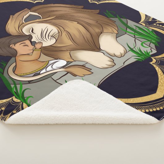 Baby boy and lion on a black mandala background sherpa deken (3/4)