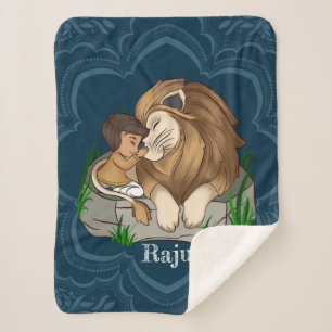 Baby boy and lion on a blue mandala background sherpa deken