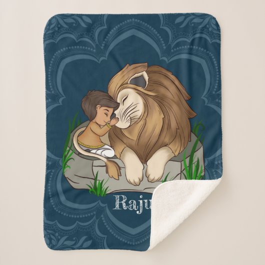 Baby boy and lion on a blue mandala background sherpa deken (Voorkant)