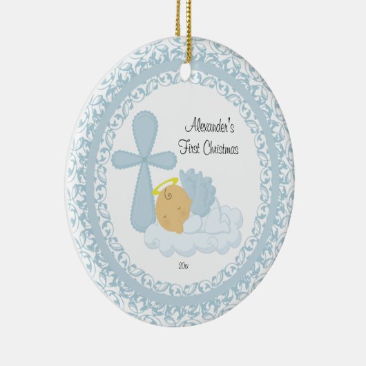 Baby Boy Angel Baby's eerste kerstversiering Keramisch Ornament (Rechts)