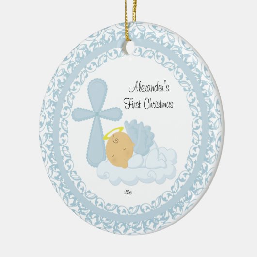 Baby Boy Angel Baby's eerste kerstversiering Keramisch Ornament (Links)