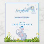 Baby Boy Announcement Elephants Rainbow Sun Wijn Etiket (Enkel label)