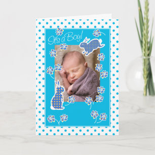 Baby Boy Announounding Fotokaart Cute Bunny Rabbit Aankondiging