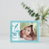 Baby Boy Aqua  Vogels Afbeelding Aankondiging (Staand voorkant)