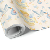Baby Boy Arrival Angel Stork aankondiging Cadeaupapier (Rol Hoek)
