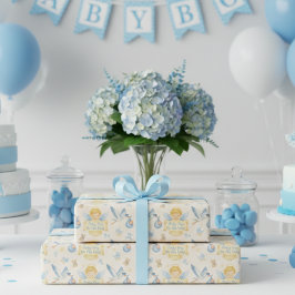 Baby Boy Arrival Angel Stork aankondiging Inpakpapier Vel