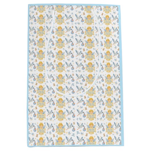 Baby Boy Arrival Stork Angel aankondiging Medium Cadeauzakje (Voorkant)