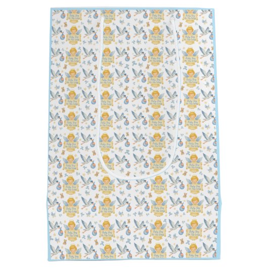 Baby Boy Arrival Stork Angel aankondiging Medium Cadeauzakje (Achterkant)