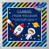 Baby Boy Astronaut Outer Space Rocket Birth Stats Poster (Voorkant)