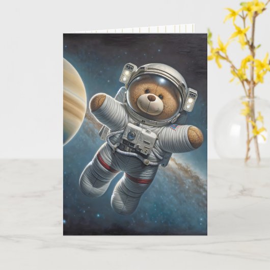 Baby Boy Astronaut Teddy Bear Kaart (Gele Bloem)