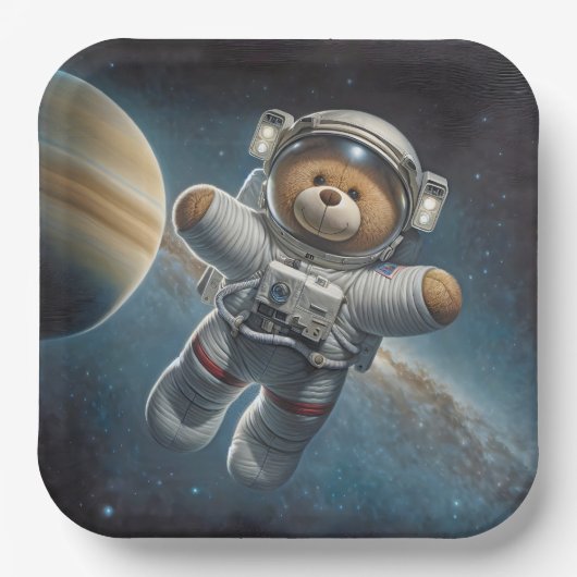 Baby Boy Astronaut Teddy Bear Papieren Bordje (Voorkant)