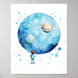 Baby Boy Astronaut Waterverf Poster
