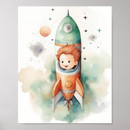 Baby Boy Astronaut Waterverf Poster