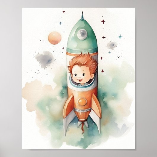 Baby Boy Astronaut Waterverf Poster (Voorkant)