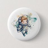 Baby Boy Astronaut Waterverf Sticker Ronde Button 5,7 Cm (Voorkant)