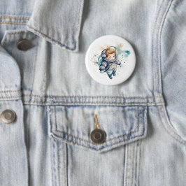 Baby Boy Astronaut Waterverf Sticker Ronde Button 5,7 Cm