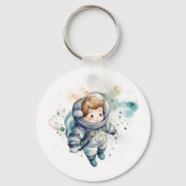 Baby Boy Astronaut Waterverf Sticker Sleutelhanger (Voorkant)