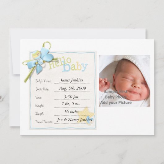 Baby Boy Baby Announcement Newborn Aankondiging (Voorkant)