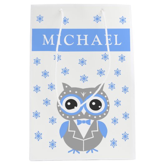 Baby Boy Baby shower Cute Owl Gift Bag Medium Cadeauzakje (Voorkant)