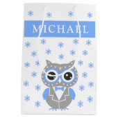 Baby Boy Baby shower Cute Owl Gift Bag Medium Cadeauzakje (Achterkant)