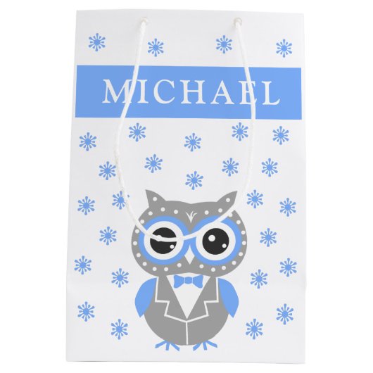 Baby Boy Baby shower Cute Owl Gift Bag Medium Cadeauzakje (Achterkant)