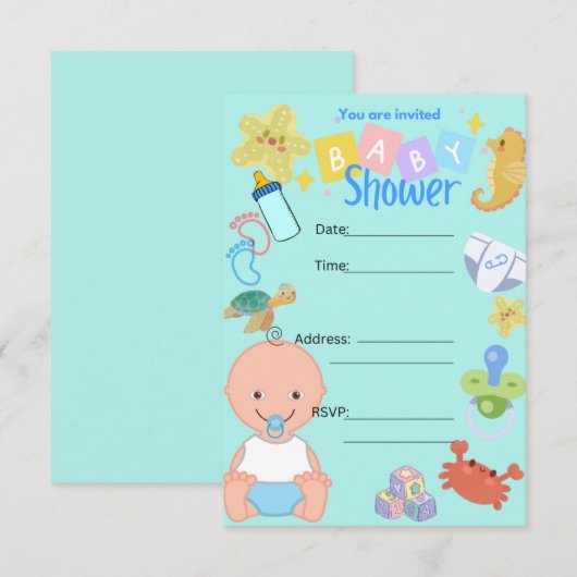 Baby boy baby shower kaart (Voorkant / Achterkant)