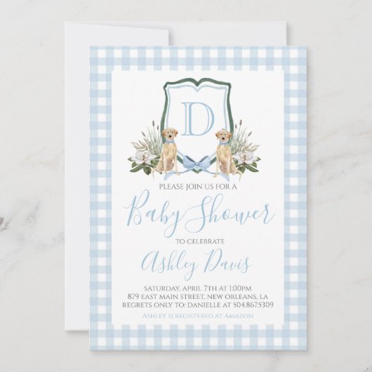Baby Boy Baby shower Preppy Dog Southern Gingham Kaart (Voorkant)