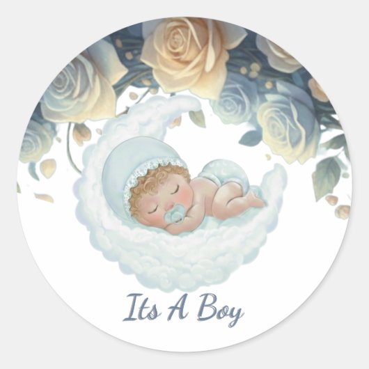 Baby boy baby shower ronde sticker (Voorkant)