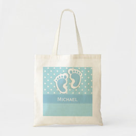 Baby Boy Bag Blue Polka Dot Footprint & Name Tote Bag