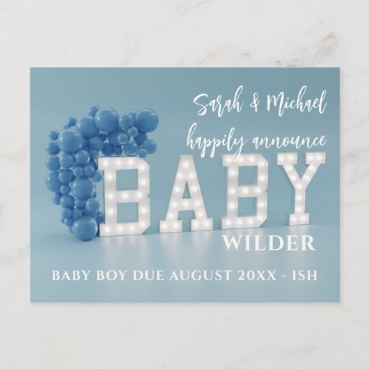 Baby Boy Balloon Zwangerschap Aankondiging Briefka Briefkaart (Voorkant)