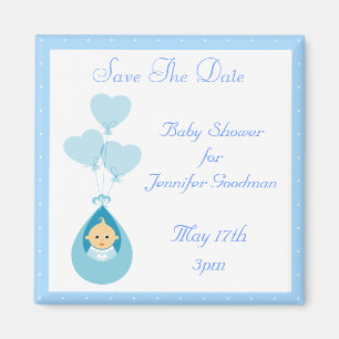 Baby Boy & Balloons Blue Save The Date Baby shower Magneet